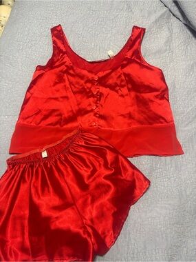 Victoria's Secret Red Satin Silk Sleep tank and shorts